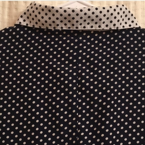 Forever 21 Modest womens size Medium polka dots dark blue white button-d… - Picture 8 of 16